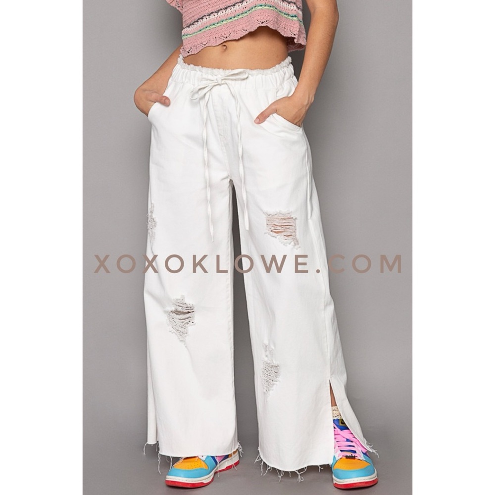 POL Off White Summer Denim Relaxed Fit Wide Leg Palazzo Jeans - Picture 12 of 13